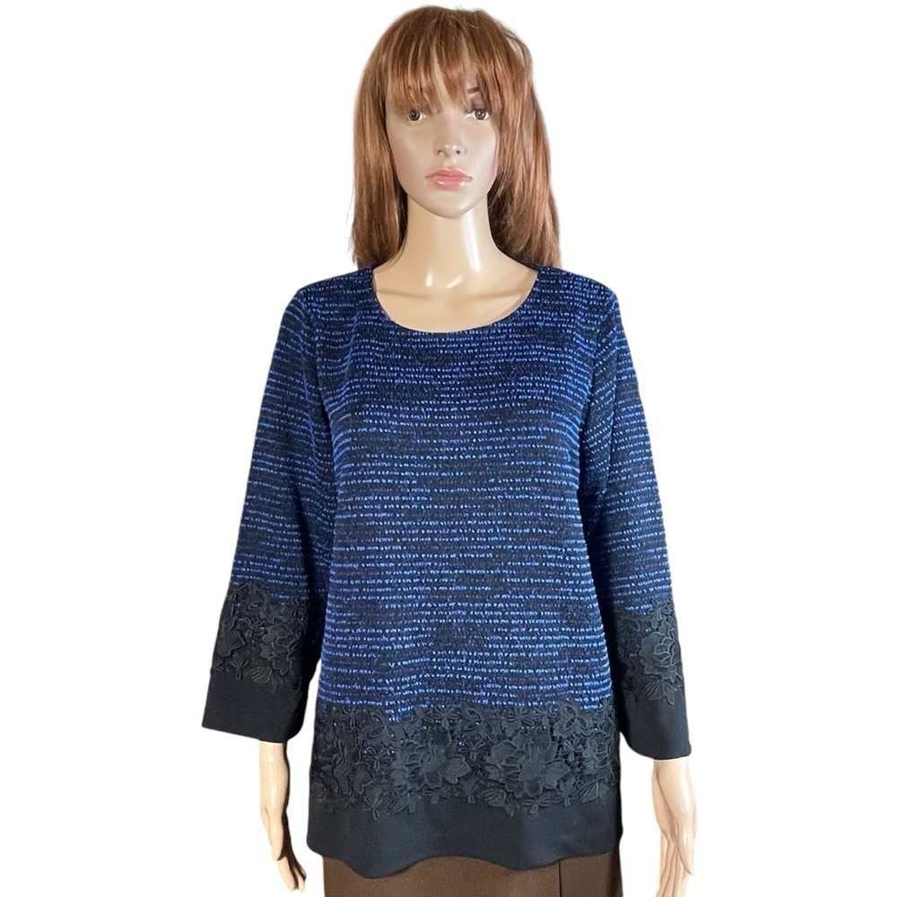 Karl Lagerfeld Paris Lace Trim Knit Top Size L